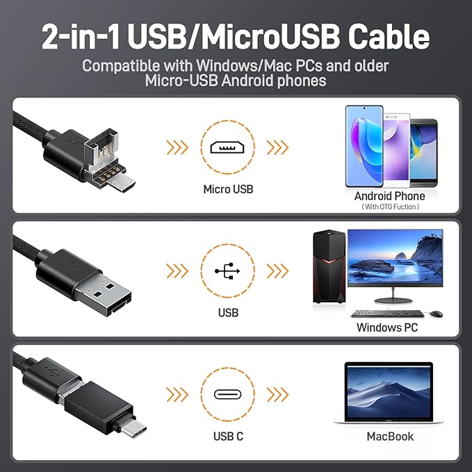 Teslong Rifle Borescope for Phone & PC, USB C Bore Scope Camera with Lights & Mirror Set, Fits .20 Caliber & Larger, Flexible Gun Cleaning Camera, Compatible with iPhone 15/16 & USB-C Android Devices