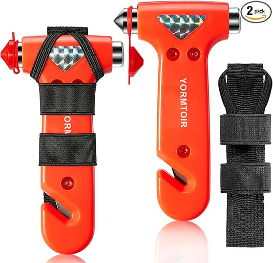 Car Safety Hammer Seatbelt Cutter, Window Glass Breaker with Seat Belt Cutterwith, Auto Traffic Accident Emergency Escape Tool, 2 Pack, Orange