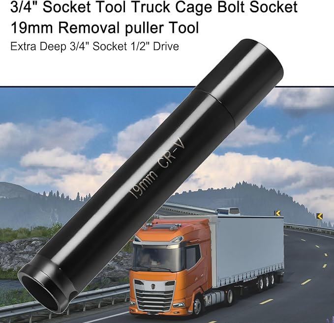 19mm Extra Deep Socket, 3/4" Socket 1/2" Drive Truck Cage Bolt, Heat-Treated CR-V Steel 6 Inch Length (19MM-2PCS)