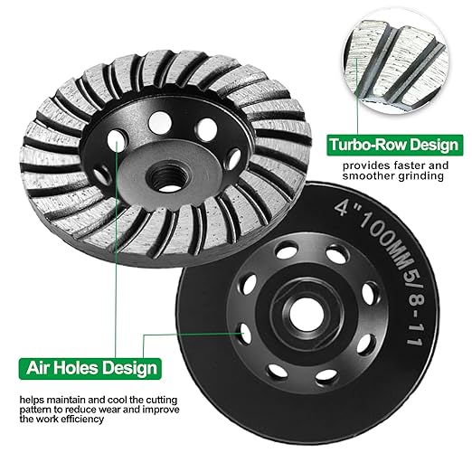2pcs - 4" Concrete Diamond Cup Wheel Grinding with 5/8"-11 Arbor 30 Grit, Turbo Diamond Angle Grinder Wheels Steel Based for Concrete Granite Marble Masonry Brick