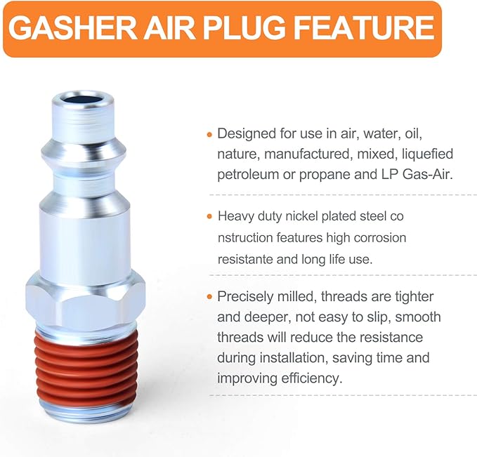 GASHER 1/4-Inch NPT Male Industrial Air Plug, Pneumatic Plugs 300PSI (20-Pack)