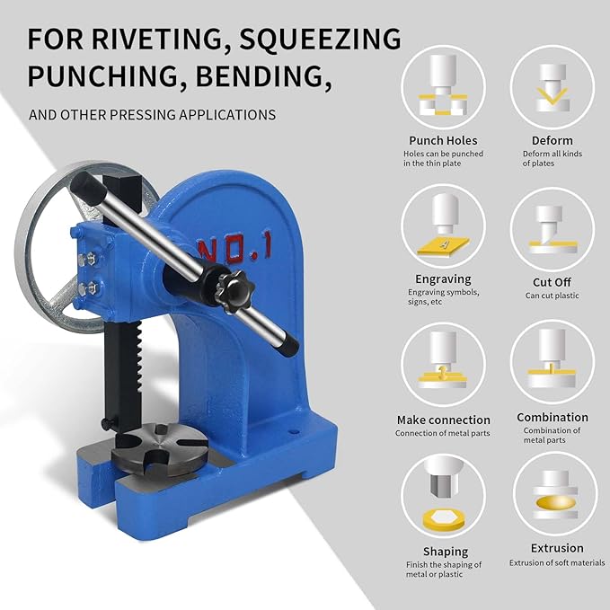 Arbor Press 1 Ton,Ratchet Leverage Arbor Press with Handwheel,5.5" Maximum Height Manual Desktop Punch Press Machine Metal Arbor Press Tool,for Stamping