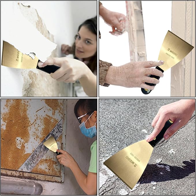WEDO 5PCS Brass Putty Knife Set,Paint Scraper, Blade 3"+ 2-1/2"+ 1-1/4",Spackle Knife, Wallpaper Scraper,Painters Tool, Crown Molding Tool, Paint Remover for Wood, Scraper