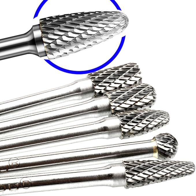 Carbide Burrs Set 5pcs Extra Long Shank Carbide Rotery Burr File Double Cut 1/4 Inch Shank Long Burr Bits For Die Grinder Bits