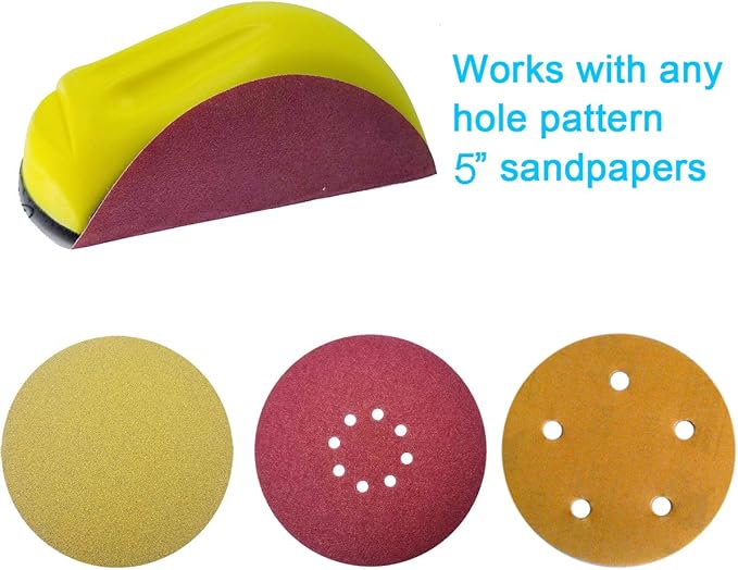 2 Pack 5 Inch Hand Sanding Blocks Round and Mouse-Shaped for 5 Inch Hook and Loop Discs Ideal For Wood Furniture Restoration Home Arts and Crafts