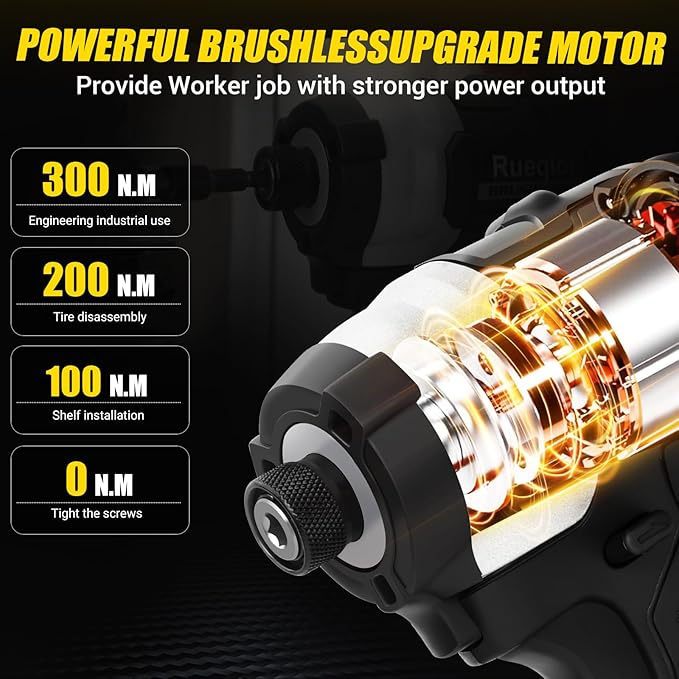 Cordless Impact Driver 1/4 inch for DeWalt 20v Battery, Brushless Driver 220Ft-lbs(300N.m), 3-Speed Lightweight Power Impact Drivers with LED Light(Tool Only)