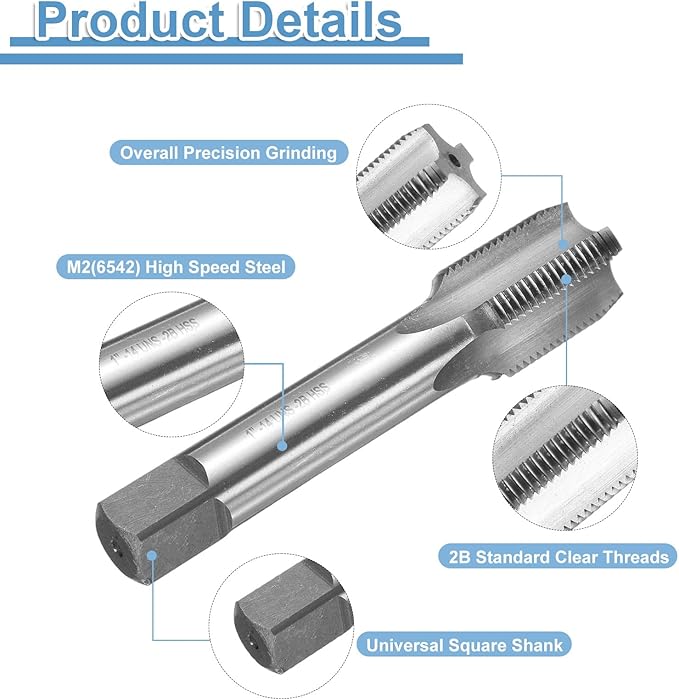 uxcell Hand Bottom Tap 1-14 UNS 2B Thread Bottoming Style Threading Taps High Speed Steel HSS6542 Straight Flutes Screw Tapping Tool