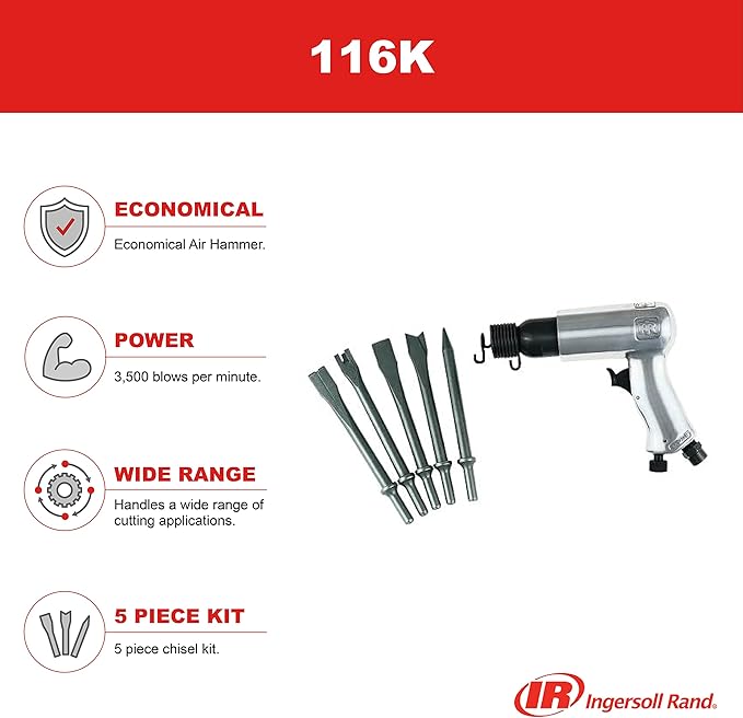 Ingersoll Rand 116 Standard Duty Air Hammer, 116K - Tool plus 5 Piece Chisel Set