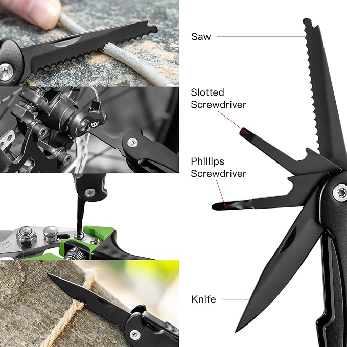 14 IN 1 Multitool Pliers with Pocket Clip, Portable Pocket Knife Camping Tool - Needle Nose Pliers, Replaceable Wire Cutters, Screwdrivers & Saw, Ideal Multitool Gifts for Men, Dad, Husband