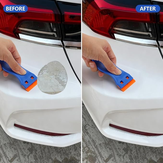 10 Plastic Razor Blade Scraper, 100 Pcs Blades, Remove Label Decal Tool for Stickers, Gaskets and Paints on Window Car Glass