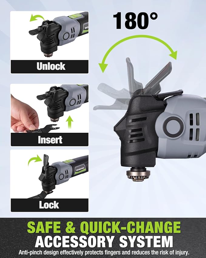 WORKPRO 400W Oscillating Multi-Tool, 6-Speed Corded Power Saw with LED Light, Quick Blade Change, 3.5째 Oscillation Angle, 22 Accessories for Cutting, Sanding, Scraping