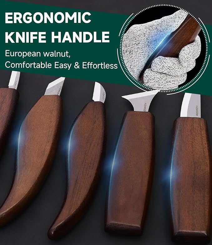Wood Carving Kit, 30Pcs Wood Carving Tools Set with Leather Storage Bag, Deluxe Whittling Kit, 9 Wood Carving Knives 5 Chisels 4 Blocks Woodworking Tools for Beginners Enthusiasts Adults Gift