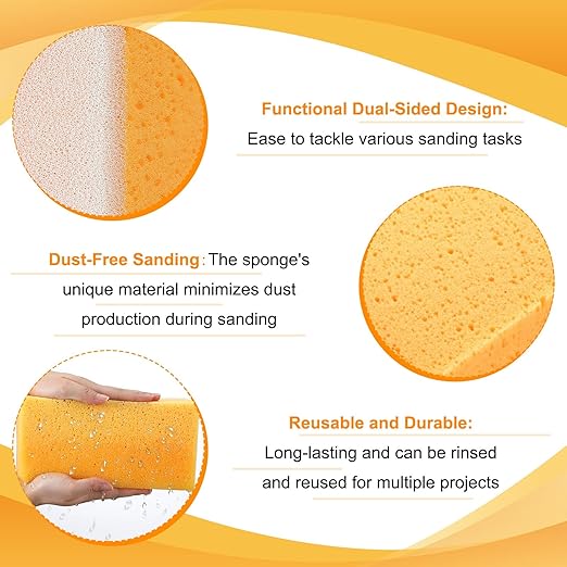 Gisafai 6 Pcs Drywall Wet Sanding Sponge 9 x 4.5 x 3.1 Inch Washable Reusable Drywall Sanding Blocks for Smoothing and Finishing Surfaces Tools Wiping dust