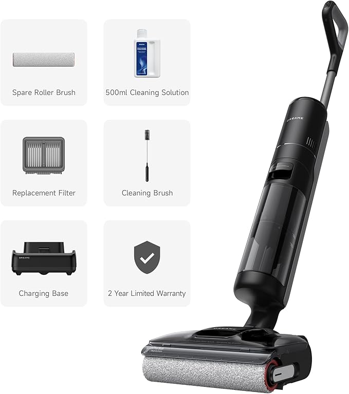 DREAME H12 Pro FlexReach Wet Dry Vacuum Cleaner, 0 Tangle Cordless Vacuum Mop All-in-One for Hard Floors, 180째 Lie-Flat Floor Cleaner Machine with 194째F Hot Self-Cleaning, 50Mins Runtime