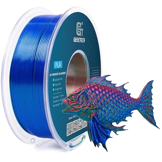 Geeetech Silk PLA Tri Color Filament 1.75mm 3D Printer Filament, Coextrusion Red Blue Green Tri-Colors Metal-Like Shiny Silk PLA Filament, 1kg (2.2lbs) 1 Spool, Dimensional Accuracy +/- 0.02 mm