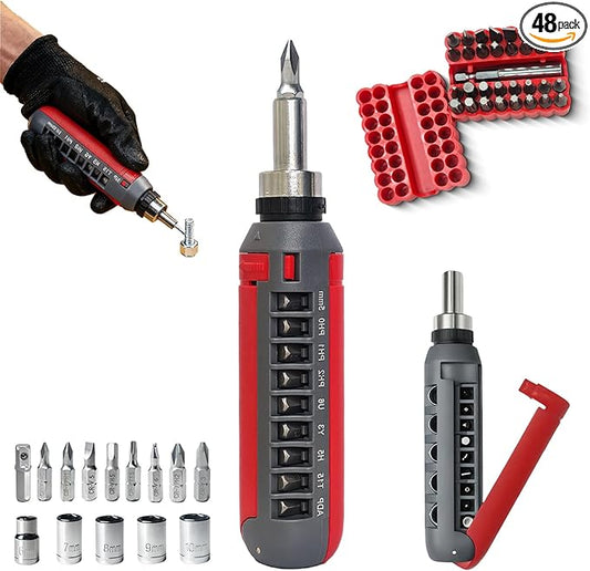 Magnetic Ratcheting Screwdriver Set, 48-Tooth Ratcheting Screwdriver Set with Multipurpose Handle Holding Up To 47 Bits with Phillips Slotted Hex Torx Bits, for Small Spaces for Small Spaces