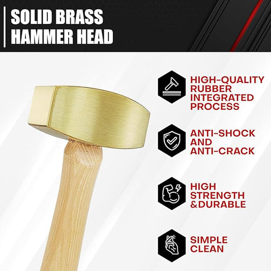 C&T 2 Pound Solid Brass Non-Sparking Hammer with Hickory Wood Handle,Non Marring Non Sparking,2lb