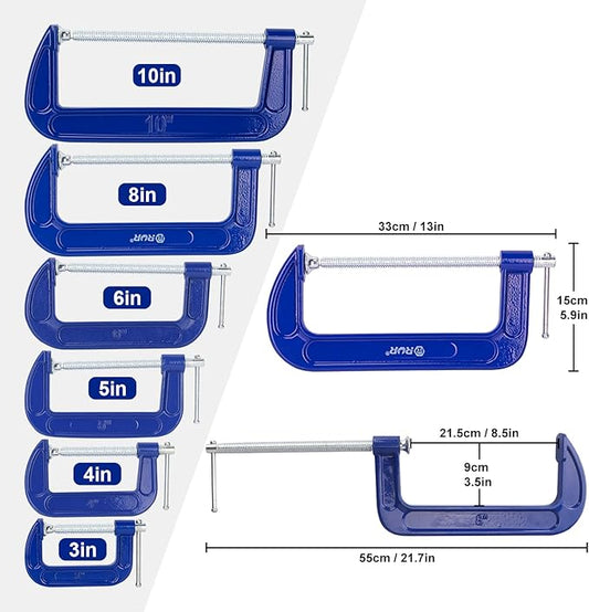 2 Pack 8 Inch Blue C-Clamp - Heavy Duty Iron C Clamps, C-Clamp for Woodworking, Brake Calipers, Maintain, Building, DIY Project