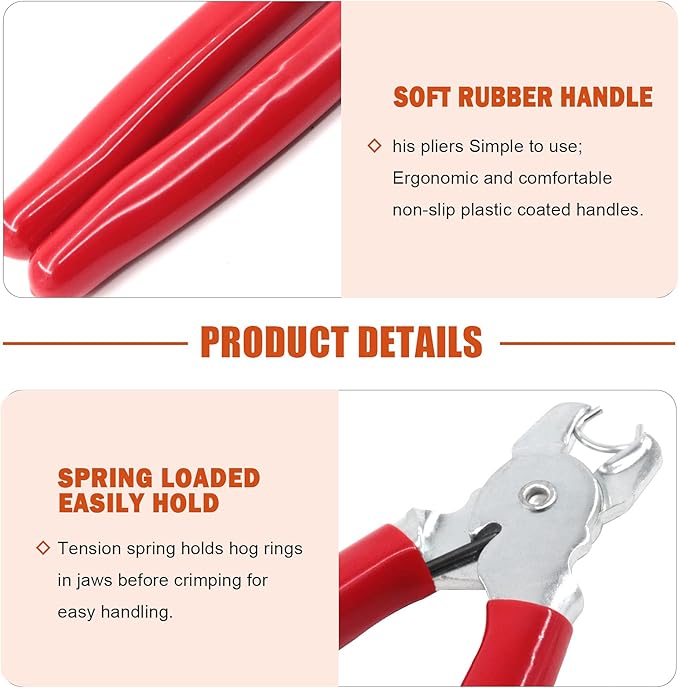 Tanstic 1001Pcs 3/8'' Hog Rings and Hog Ring Plier Kit, 1000Pcs Galvanized Hog Rings and Hog Ring Plier with Cut Resistant Gloves for Bungee, Animal Pet Cages, Bagging, Fencing and Furnitures