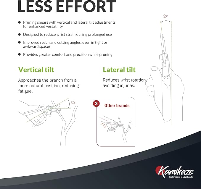 Kamikaze Pruning Shears, Professional Heavy Duty Handheld Clippers with Japanese Steel Titanium Blade, 1" Cutting Capacity, Ergonomic Handle Reduces Fatigue & Boosts Efficiency ??Arthritis-Friendly