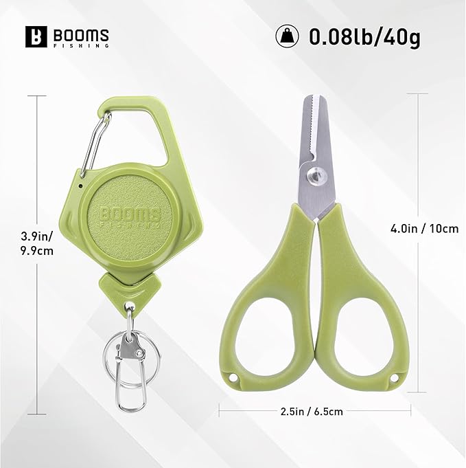 Booms Fishing Fishing Scissors for Braided Line, Fishing Line Cutter Saltwater and Freshwater, Fishing Serrated Shears with Retractor, S01