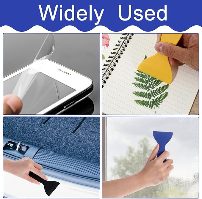 10 Pcs Plastic Putty Knife, Flexible Paint Spatula Resin Putty Knife Caulk Scraper Sticker Remover Tool for 3D Printing, Decal Installation, Air Bubble Removal, Spackling (Black, Yellow, Blue)