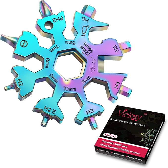 Vickay 18 in 1 Snowflake Multi Tool, Phillips Flat Screwdriver Kit/Wrench/Bottle Opener, EDC Camping Gear, Gifts for Men (Colorful)