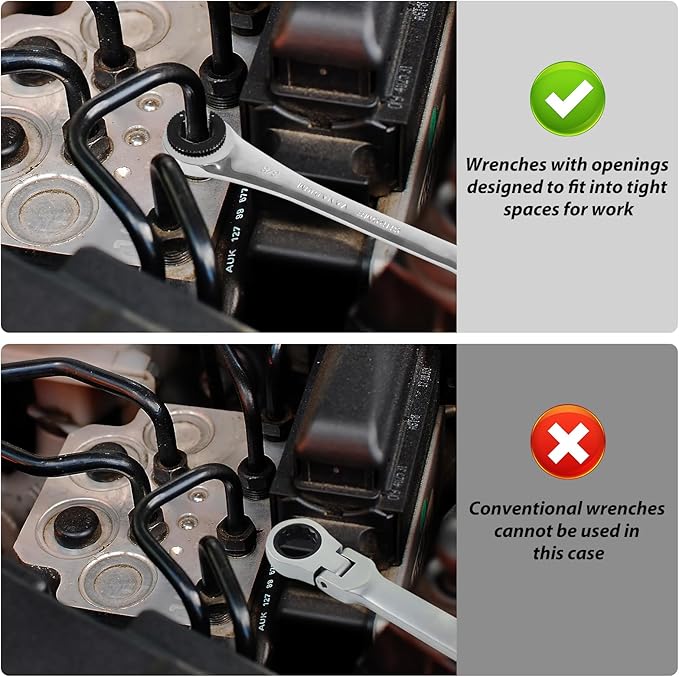 LOSCHEN 10 pcs SAE Ratcheting Wrench Combination Wrench Set 10 Pcs/Set with 72 Teeth, Chrome Vanadium Steel Tubing Ratchet Spanner（US and European Patents）