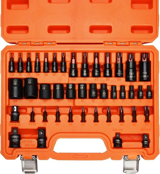 42-Piece Master Torx Bit Socket, CR-V&S2 Alloy Steel, Socket Set T8-T70,E-Torx E4-E24, Bits TT10-TT55, Impact Socket Adapter,High Torque for Automotive Mechanic