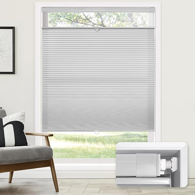 LazBlinds No Tools No Drill Cordless Cellular Shades, Top Down Bottom Up (TDBU) Honeycomb Shades for Home, Light Filtering Thermal Insulation Blinds for Windows, 35" W x 64" H, Grey