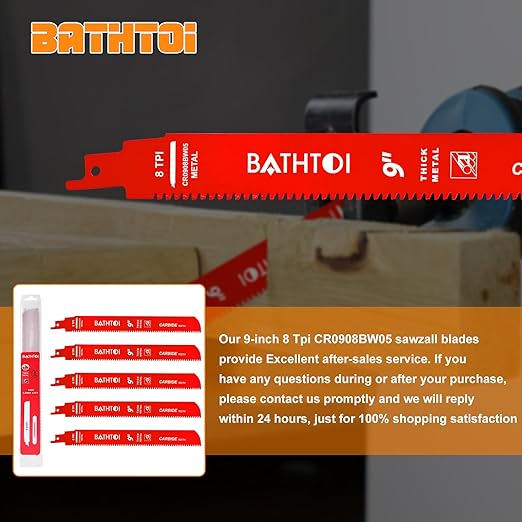 5 Pack 9 Inch 8 Tpi Carbide Reciprocating Saw Blades for Thick Metal Cutting, Cast Iron and Alloy Steel Cutting Sawzall Blades with Carbide Tipped Teeth for Longer Life and Faster Cutting Speed