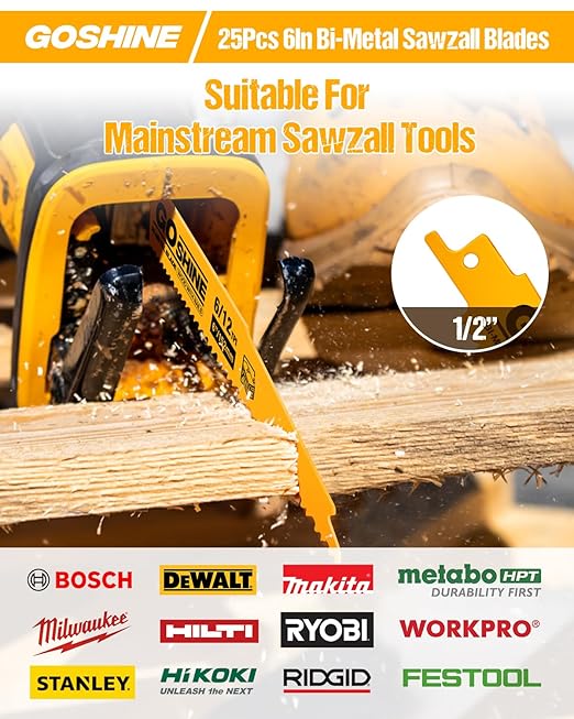 25 Pack 6 Inch 6/12 TPI Bi-Metal Reciprocating Saw Blades for Nail-Embedded Wood Demolition竊???Wood sawzall Blades