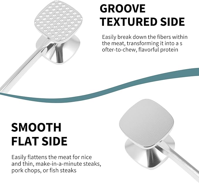 VOCOSTE Meat Tenderizer Mallet, Aluminum Alloy Kitchen Double-sided Meat Pounder Flattened, Meat Mallet Hammer, Steak Chicken Beef Tenderizer Tools