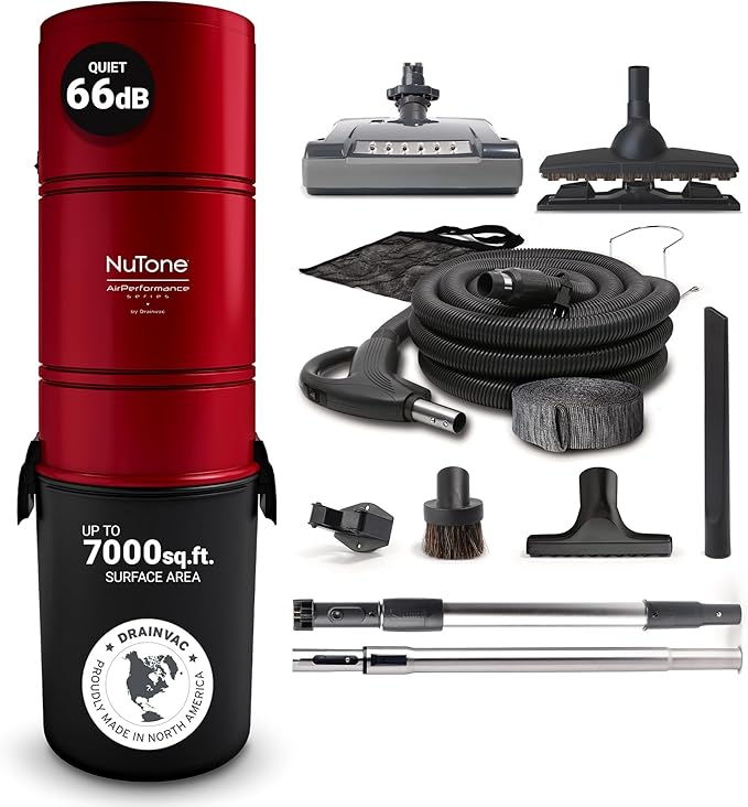 Drainvac Broan-nutone 650 Air watts Residential Central Vacuum System Premium Electric Tool Set for Cleaning Floors - Anti-Vibration, Powerful Suction