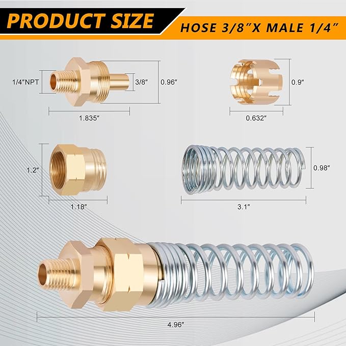 3/8??Hose x 1/4??Male Connector with Spring Guard, Dazakoot 3/8??Hose End Fitting - Upgraded Brass DOT Air Line End Connector, 8 Pack Air Brake Hose Fitting & 8 Pack Sleeve Tube
