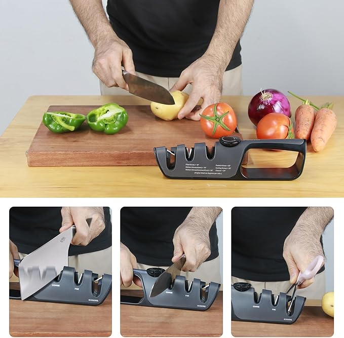 Knife Sharpener, Coarse and Fine Slots, Scissor Sharpening Slot