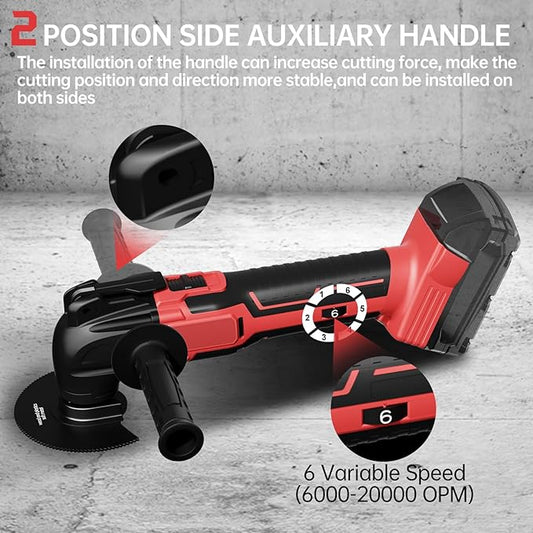 Cordless Oscillating Tool for Milwaukee 18V Battery, Oscillating Multi Tool Kit with Auxiliary Handle, 6 Variable Speed, Oscillating Saw for Scraping, Sanding, Cutting Wood (Battery Not Included)
