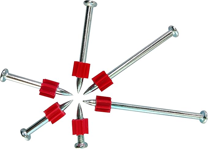 1" Powder Actuated Fasteners,.300 Head Diameter Drive Pins with red Flute, P100, 100pcs/pack
