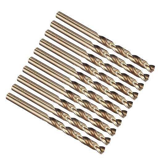 PATIKIL 5.2mm Drill Bit, Jobber Straight Shank M35 Cobalt 5% High-Speed Steel 135째 Gold Finish for Stainless Steel Hard Metal - 10 Pack