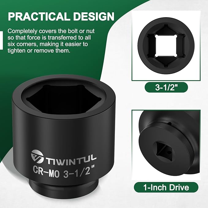 3-1/2" Impact Socket 1" Drive, 6 Point Design, CR-MO Jumbo Impact Socket, ANSI Certified, Heavy Duty Socket 1 Inch Drive for Mining, Offshore, Heavy Truck & Industrial Use