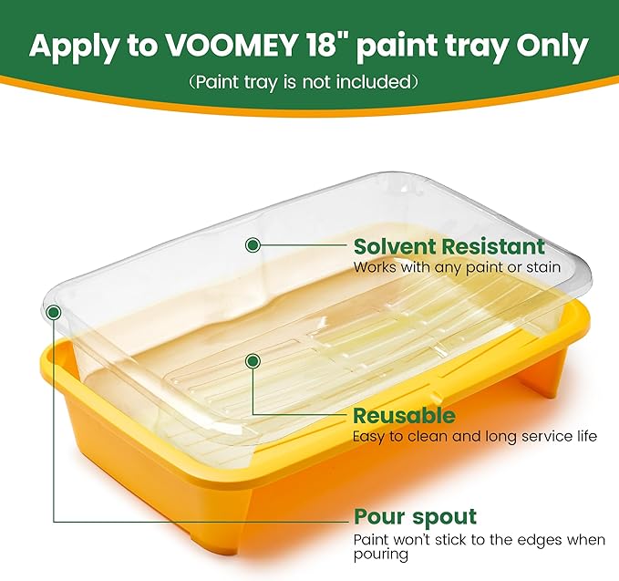 VOOMEY 12-Pack Paint Tray Liners 18 Inch, Disposable Paint Roller Tray Liners for 18??Paint Trays, Deep-Well Paint Pan Liners, Easy Clean & Quick Color Change(Compatible with 18 Inch Paint Trays Only)