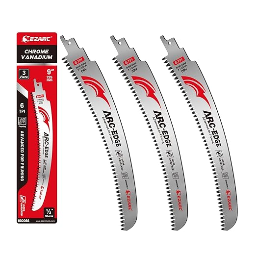 EZARC Japanese Teeth Reciprocating Saw Blade 9 Inch, Arc Edge Wood Pruning Saw Blades 6TPI for Tree Trimming, Wood Cutting, 3 Pieces