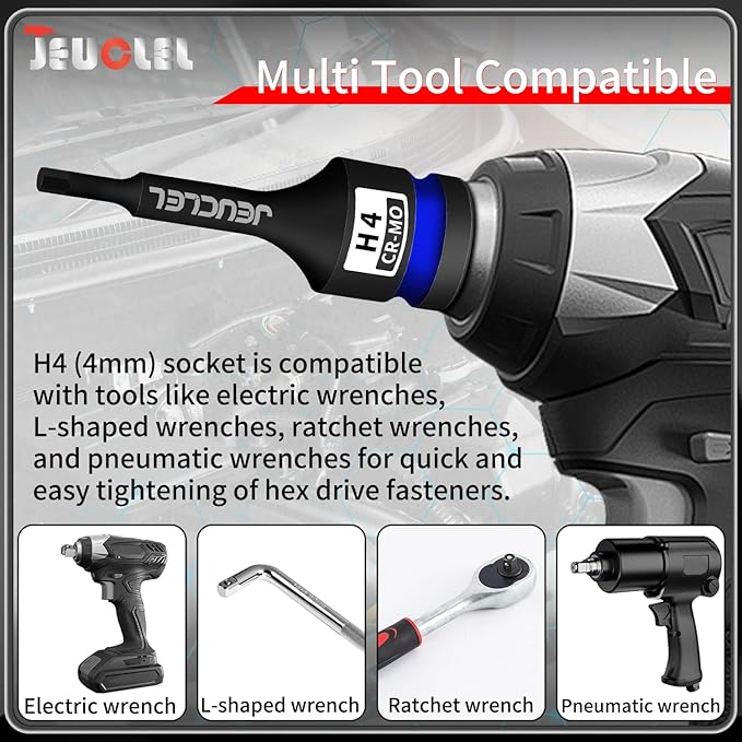 4mm Hex Impact Bit Socket, H4 1/2-Inch Impact Drive Allen Socket, Cr-Mo Steel Lengthen Hex Screwdriver Adapter for Electric Ratchet Wrenches Fastening Screws