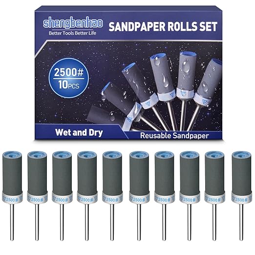 10Pcs 2500 Grit Sanding Drums Sandpaper Sticks Set for Dremel Rotary Tool with 1/8" Shank, Sanding Bits Kit Rotary Tool Accessories for Metal Rust Removal/Jade Polishing/Stone Grinding (2500 Grit)