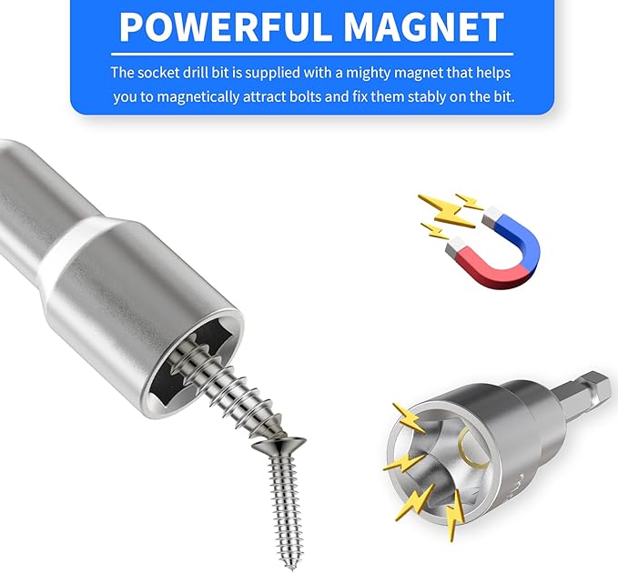 FOCKEAMS 5Pcs 8mm/0.31in Magnetic Nut Setter Driver Drill Bit,Quick-Change,Impact Nut Driver Kit for Electric Drill,1/4" Hex Shank Drill Socket,65 mm Length Cr-V Adapter Drill Bits,Metric&SAE