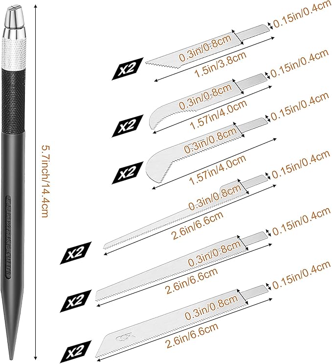 Mini Hand Saw Model Craft Blade Tools Razor Set 2 Handles with 12 Craft Blade Model Tool Hobby for Cutting Parts