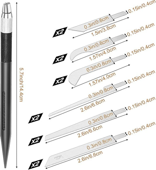 Mini Hand Saw Model Craft Blade Tools Razor Set 2 Handles with 12 Craft Blade Model Tool Hobby for Cutting Parts