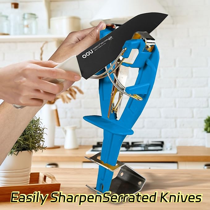 Stainless Steel Knife Sharpener Tool with Bracket, Maintenance Sharpening Tool for Kitchen Abattoirs Knives Helps Repair Sharpens (Blue)