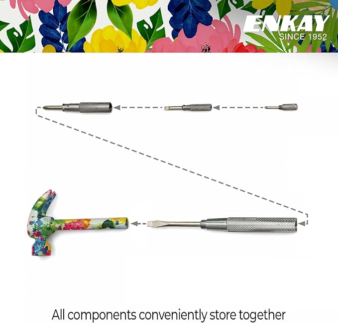ENKAY - 6 in 1 Floral Hammer and Screwdriver, Multifunction Claw Hammer Tool with Flower Print (Pattern 1)