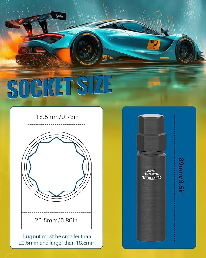 10 Spline Lug Nut Socket, Compatible with Bimecc 10-Spline Lug Nuts and Lug Bolts, Replacement for TA20-17/19, 10-Spline Lug Nut Key with 17MM and 19MM Hex Drive, CR-MO